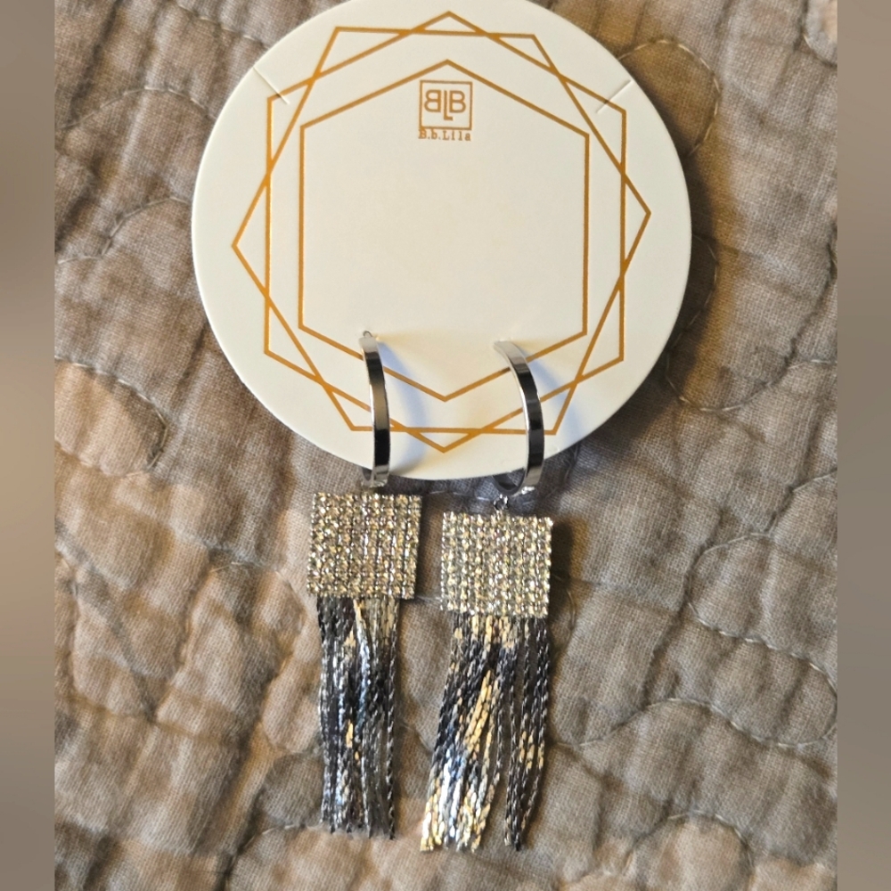 BB Lila NWT Silver Fringe and Crystal Earrings  PRICE FIRM